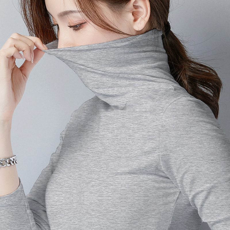 Pure Cotton Gray Turtleneck Base Shirt for Women, Autumn and Winter Inner Wear, Stacked Collar Long-Sleeve T-Shirt, 2026 New Winter Top