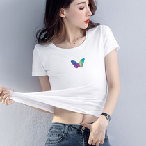 White slim short-sleeved T-shirt women 2021 new summer cotton skinny sporty butterfly print shirt