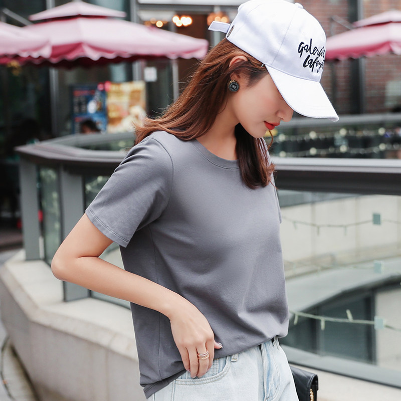 American soldiers smoke gray loose cotton t-shirt women's half-sleeve short-sleeved Korean version 2021 new summer short-sleeved t-shirt