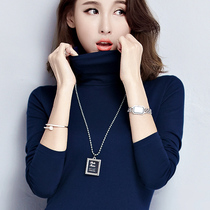 High collar base shirt Women in autumn and winter with foreign air plus velvet thick warm top black long sleeve t-shirt pile collar