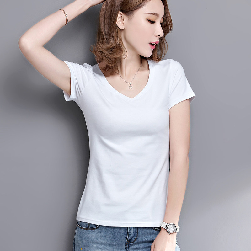 Meibing pure cotton v-neck white t-shirt women's short sleeve slim summer 2021 new solid-color t-shirt women's short-sleeved top