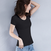 Summer black T-shirt women short sleeve ins tide slim slim short cotton 2021 new simple tight body shirt top