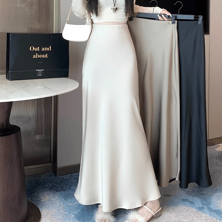 Satin Fishtail Skirt for Women 2026 Spring and Summer Elegant Hip-Covering Long Skirt with Drape Effect Slimming Fit Skirt Satin Fishtail Skirt for Women 2026 Spring and Summer Elegant Hip-Covering Long Skirt with Drape Effect Slimming Fit Skirt