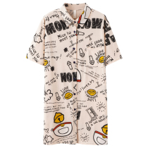 Homewear cotton tops pajamas womens single piece summer short sleeve thin cardigan size can be worn outside the housewear cotton