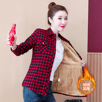 Plaid Jacket Woman Autumn Winter 100 Hitch 2022 New Tide Plus Suede Thickened Warm Anti-Chill Long Sleeve Blouse Shirt