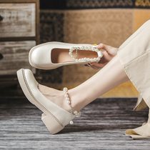 White little leather shoes womens summer thin Lolita round head Japanese Pearl jk retro French Mary Jane single shoes