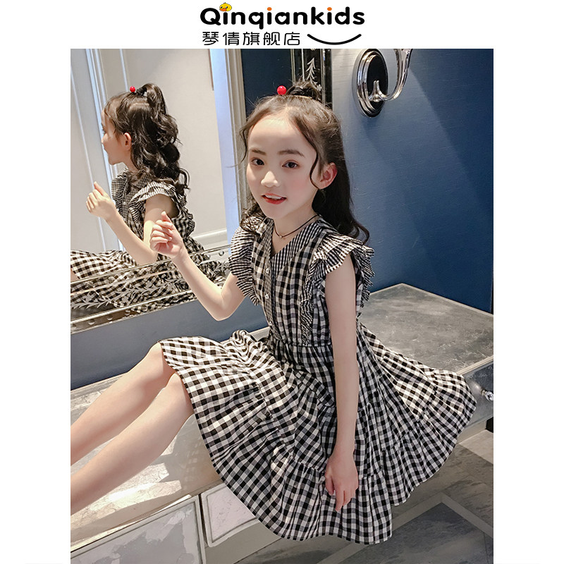 Girl Ocean Dress Summer 2022 New Girl Foreign Pie Trendy CUHK Boy Korean Version Plaid Harness Princess Dress