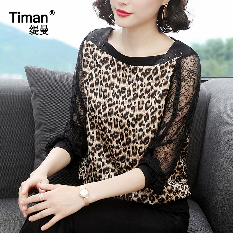 Mom top mùa thu áo sơ mi voan của phụ nữ che bụng ren dài tay mùa thu cộng với kích thước thời trang phụ nữ mùa xuân và mùa thu 2021 mới - Áo sơ mi chiffon ren