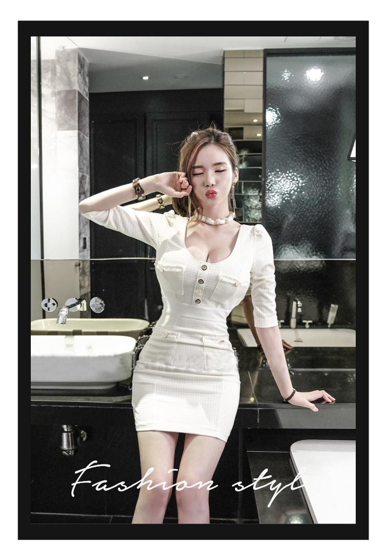 DABI 韓系圓領性感包臀氣質長袖洋裝 DABI 韓系圓領性感包臀氣質長袖洋裝