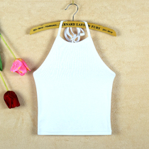 Black hanging neck camisole vest women wear breast hair top short tight inside base shirt High Collar Cotton