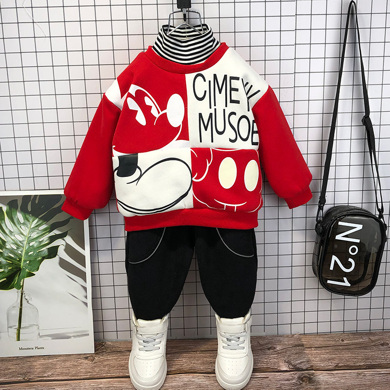 Children's clothing boys autumn and winter suit plus velvet thickened New Year handsome sweatshirt foreign atmosphere children's baby tide fashion Spring Festival