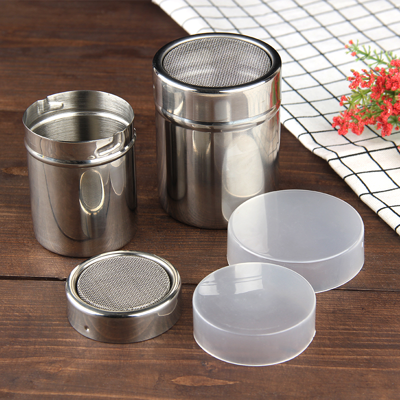 Powdered sugar sieve 304 stainless steel dusting pot coffee cocoa dusting tube flour sieve baking tool with lid