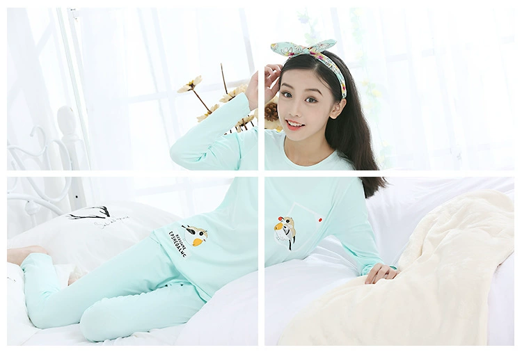 Mori trống trong quần áo bé trai cotton mùa thu bé gái 8-15 tuổi cotton Lycra bé gái cổ tròn mùa thu và bộ đồ lót mùa đông - Quần áo lót