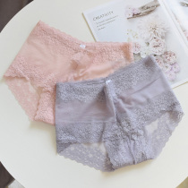 Summer thin lace hip panties Female sense perspective briefs mid-rise shorts flat angle black red double layer