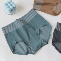 Mid-waist hip stripe belly lace underpants female mulberry silk seamless thread wide waist shorts modal autumn