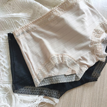 Thin breathable seamless hip mid-waist small flat corner ladies underwear lace cotton bottom crotch shorts black sexy