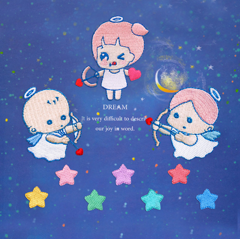 Cute children Bute with stars Breaking Holes with Clothing Mending Embroidered Appliquis with Decorative Phone Protective Shell Bag Down-down Buzz