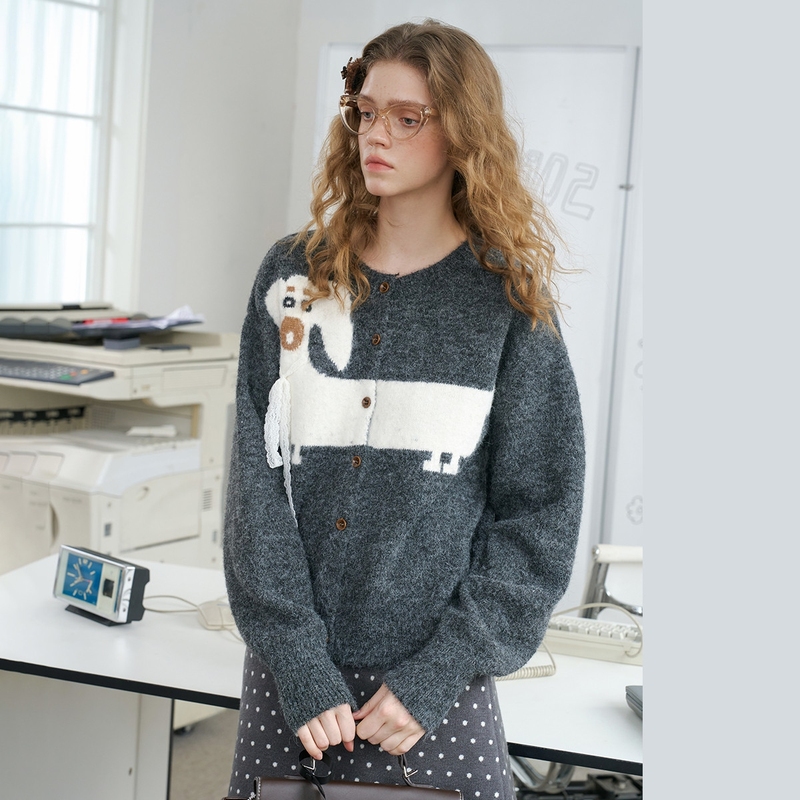 Authentic Discount Store Cute Cartoon Design Casual Versatile Sweater Cardigan Soft and Comfortable Women's Knitwear