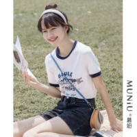 Летняя хлопковая короткая свежая футболка, коллекция 2023, облегающий крой