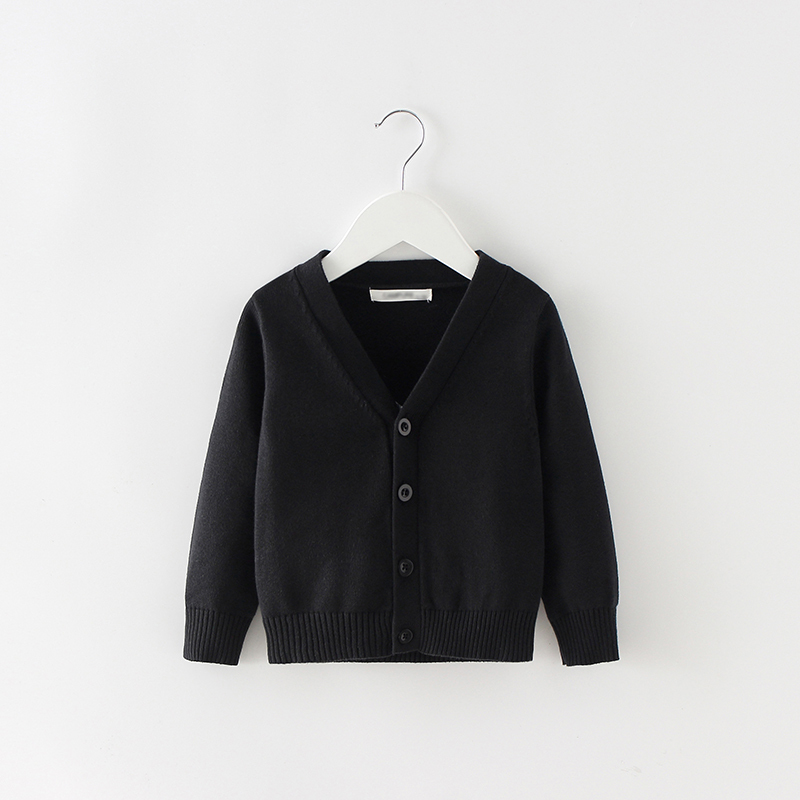 Chuhe ins Japanese Style Spring and Autumn Children's Clothing, Boys and Girls Pure Cotton Black Knitted Cardigan Sweater Jacket