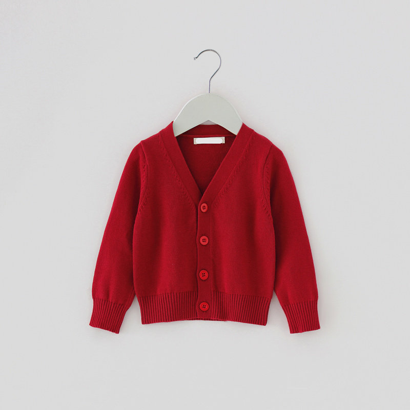 Primary and Japanese Children's Children's Children Baby Baby Pure Cotton Wine Red Knit Cardiovert Sweater Student School Uniform Jacket