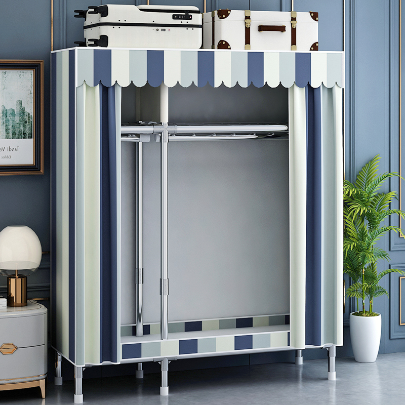 Wardrobe household bedroom simple cloth cabinet assembly strong durable thickness rental room full steel frame wardrobe g