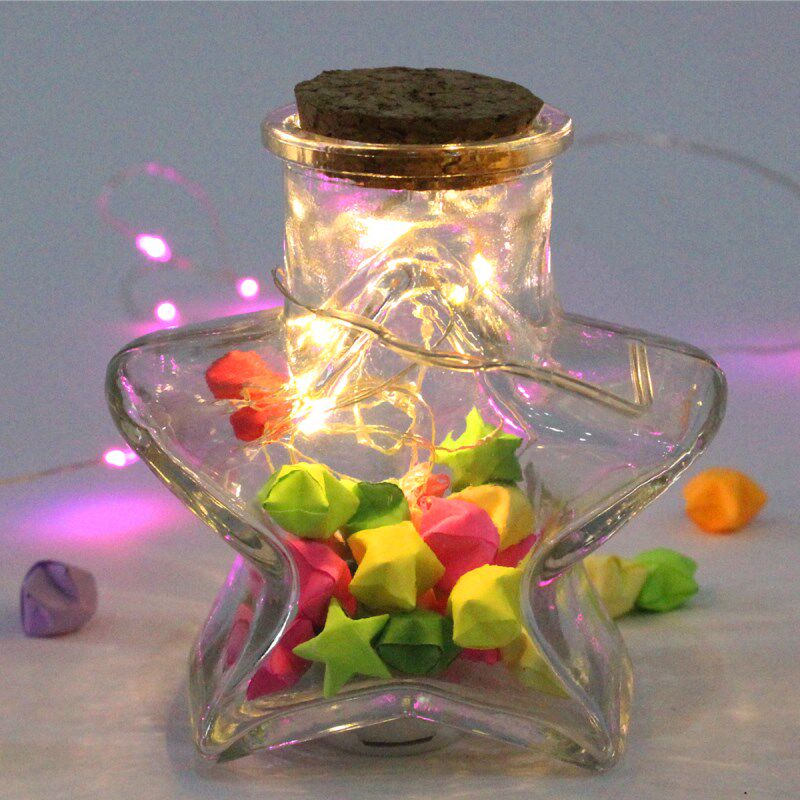 Five-pointed star bottle LED light luminous bottle Fluorescent lucky Star glass luminous bottle Glass cork bottle Creative bottle starry sky