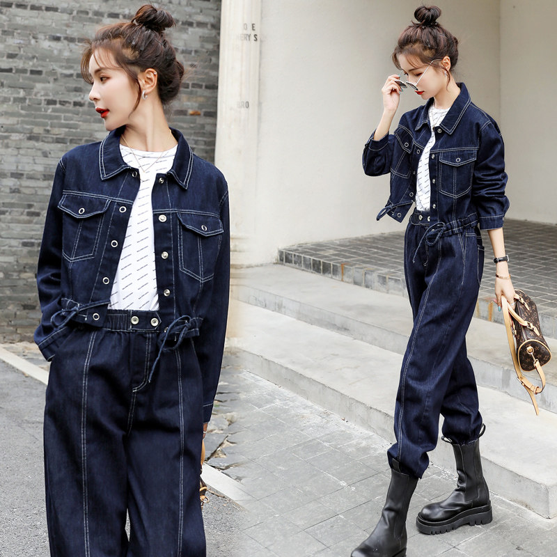 Early Spring Trend Foreign Air Display Slim Jeans Tooling Suit 2024 New Fashion Casual Pop Senior Two Sets Women-Taobao