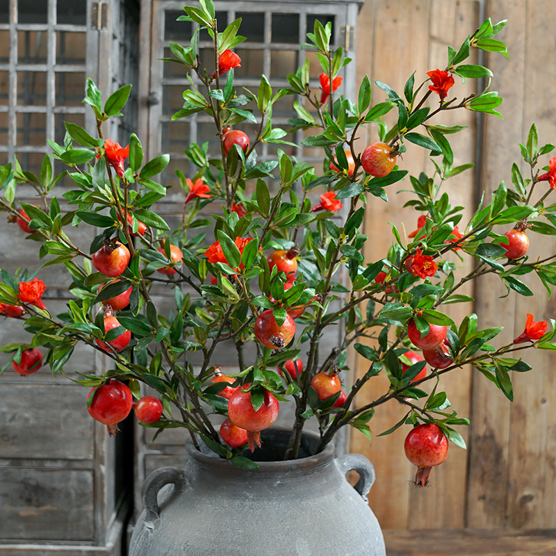 Simulation pomegranate fruit with flower long branches floor simulation flower fake flower living room red decorative flower arrangement Yunya