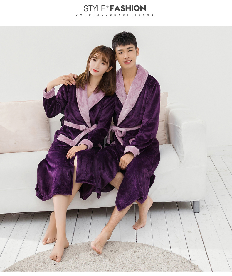 Đàn ông dày và phụ nữ flannel đồ ngủ mùa thu và mùa đông san hô lông cừu những người yêu thích áo choàng tắm dài tay áo tăng dịch vụ nhà áo choàng tắm đồ ngủ lụa
