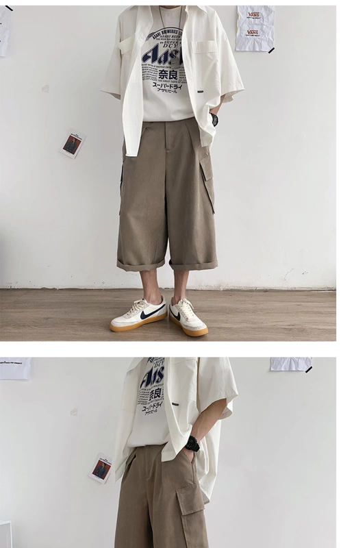 Mùa hè chức năng gió oversize chân rộng quần short nam trượt ván hip-hop cắt quần thường xuyên quần yếm - Quần làm việc