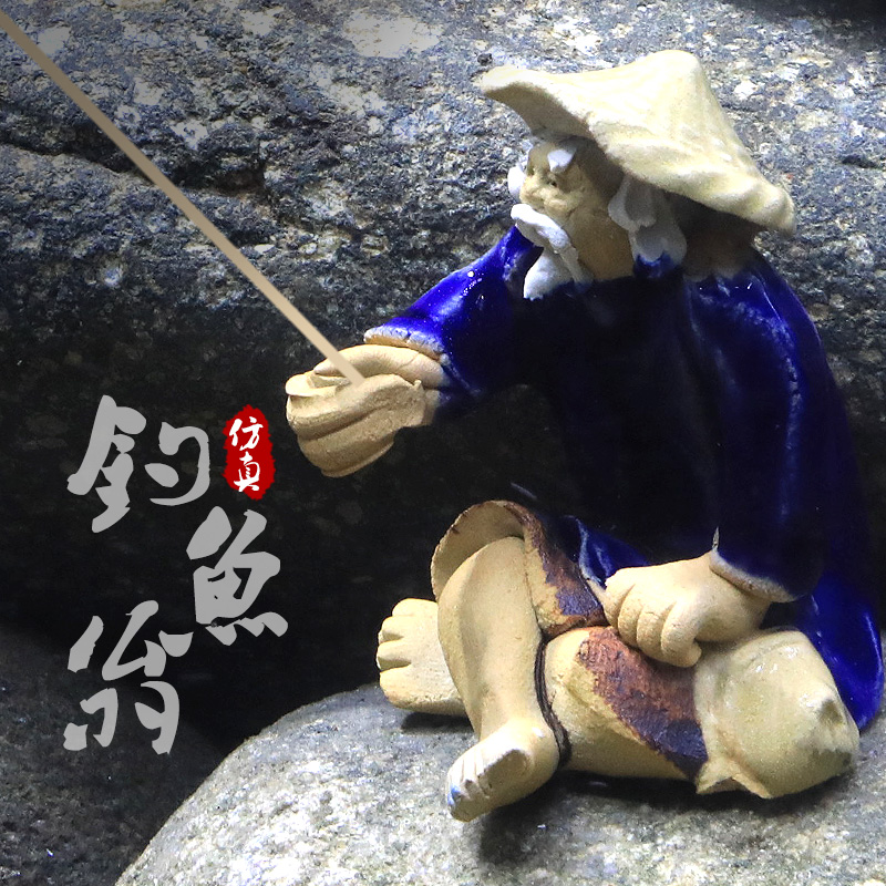 Ceramic Fishing Weng Fishing Weng Fish Tank Aquarium Building View Character Swing Piece Bonsai Fake Mountain Treasure Tower Kiosk Creative Decoration
