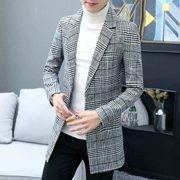 Áo gió nam mùa thu và đông nam trong phần dài của phiên bản Hàn Quốc theo xu hướng áo khoác kẻ sọc đẹp trai Áo choàng len thanh niên