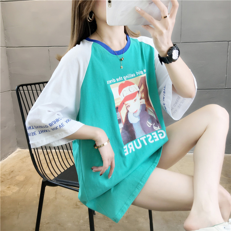 Ngắn tay 2020 mới in của phụ nữ thủy triều tại lâu dài loose-fitting màu t-shirt của phụ nữ mùa hè Hàn Quốc phiên bản của T-shirt bán tay hàng đầu