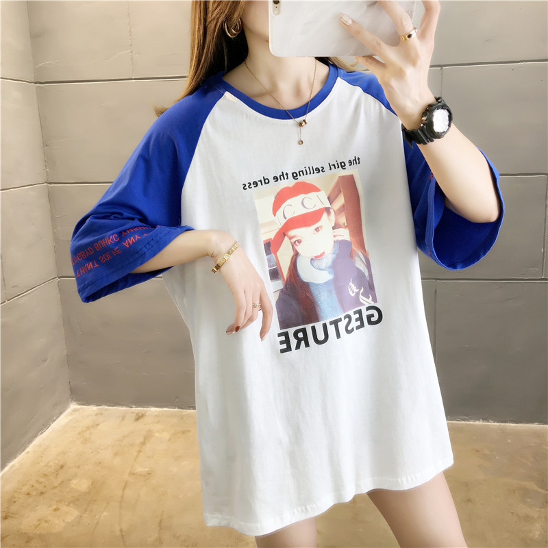 Ngắn tay 2020 mới in của phụ nữ thủy triều tại lâu dài loose-fitting màu t-shirt của phụ nữ mùa hè Hàn Quốc phiên bản của T-shirt bán tay hàng đầu