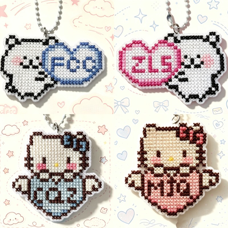 【Cross-Stitch Pendant】Cross-Stitch Pendant for Couples and Best Friends, Handmade Sewing Keychain Pendant