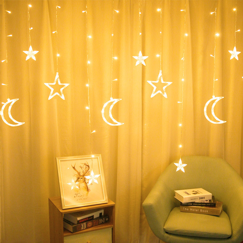 LED Star and moon curtain lights Small colored lights Flash lights String lights Starry room Bedroom decoration Christmas Decoration Star lights