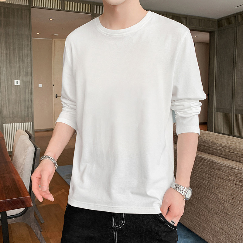 Long-sleeved T-shirt Men's Autumn Cotton White Bottoming Shirt Sweater Spring and Autumn Men's Clothes Autumn Tops