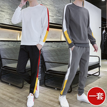 men's korean style trendy long sleeve t-shirt spring autumn 2022 new casual sports suit set round neck clothing men