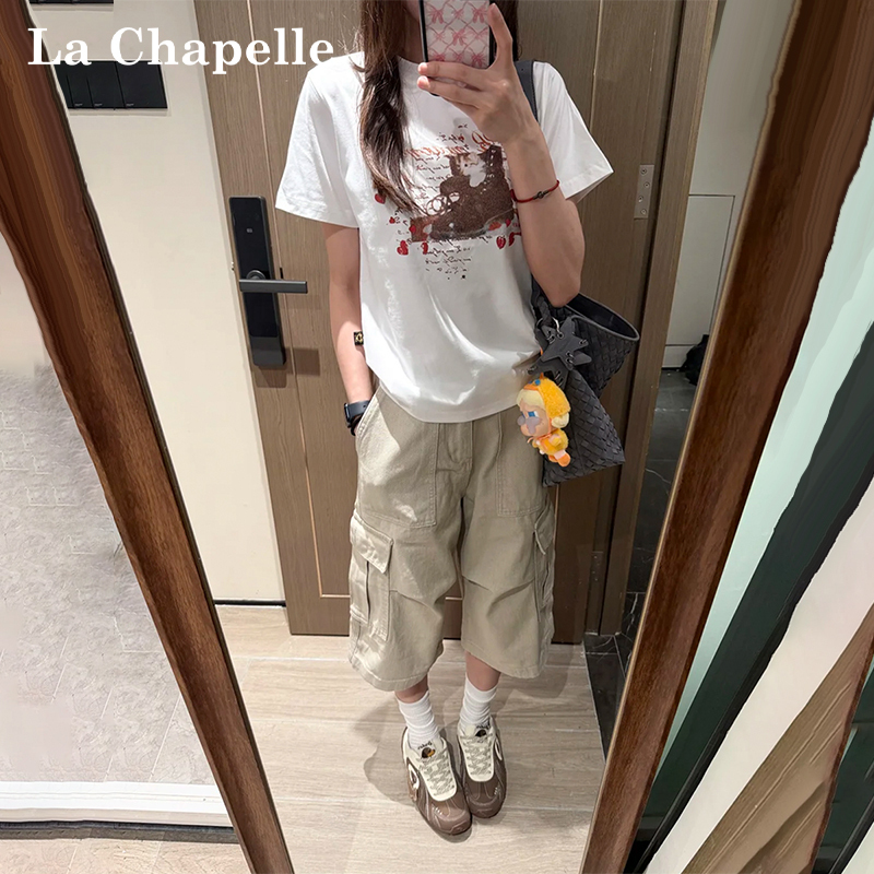 La Chapelle American-Style Khaki Capri Cargo Pants for Women, New Summer High-Waisted Slimming Versatile Casual Straight-Leg Pants