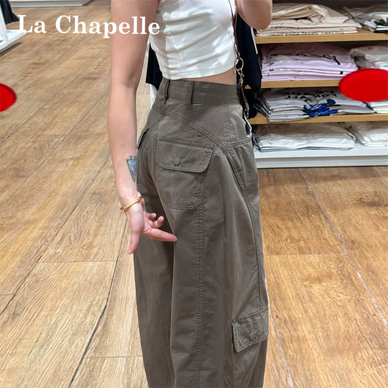 La Chapelle American-Style Wide-Leg Cargo Pants for Women, New Spring High-Waisted Slimming Design, Loose Casual Scimitar Pants