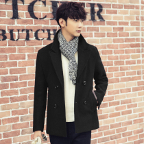 Wool coat Mens short coat winter Korean version of the youth British wind thickened cashmere Ni Zi trench coat