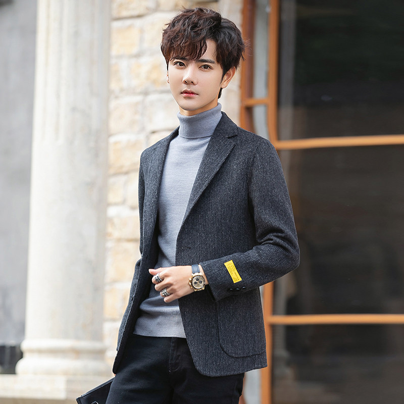 Men's double-sided wool woolen suit Korean version of slim trend handsome casual small suit men's coat Nizi shirt
