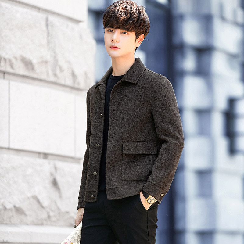 Double-sided wool jacket woolen short coat men's new Korean autumn and winter cashmere lapel casual woolen jacket