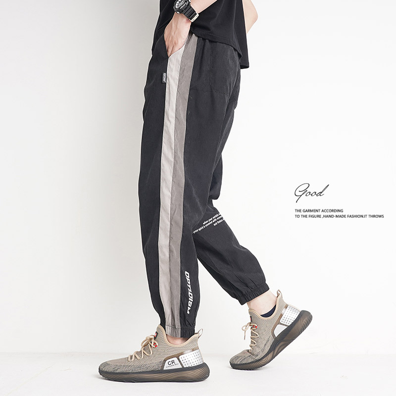 Summer loose sweatpants men's casual nine points 9 tooling long pants bundle feet large size self-cultivation ice silk quick-drying thin section tide