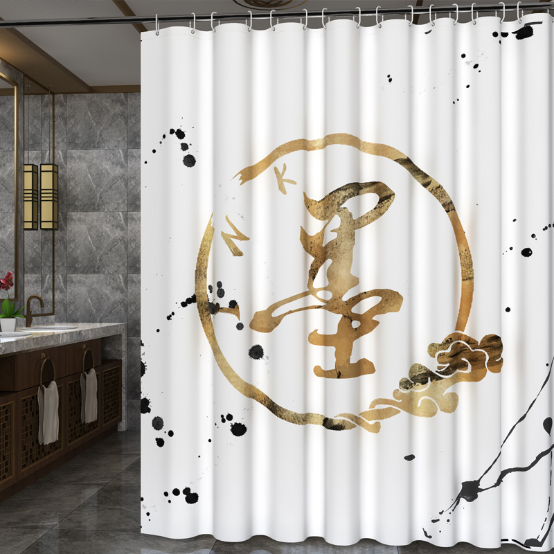 Shower curtain set Free hole curved shower shower curtain rod Powder room hanging curtain Bathroom partition curtain thickened waterproof