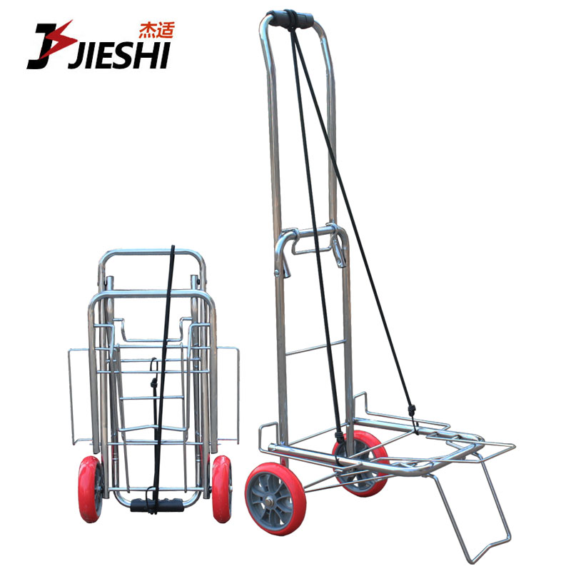 Jie Shi folding trolley car Small pull cart trolley portable luggage cart Two-wheeled push vegetable cart Old man shopping cart