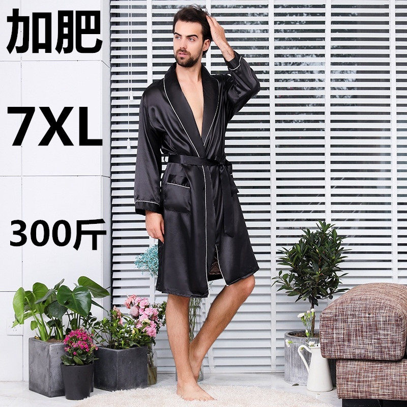 Fat man oversized summer plus size plus size pajamas pants set bathrobe ice silk men's nightgown fat man thin section