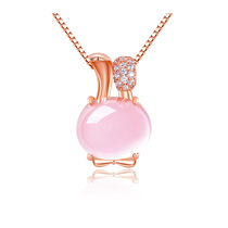 Natural hibiscus stone necklace female earrings set pink crystal choker pendant Rabbit birthday lover gift for girlfriend