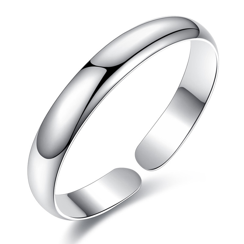 Silver bracelet female 9999 foot silver bracelet Chaise smooth opening solid simple fashion send certificate free lettering